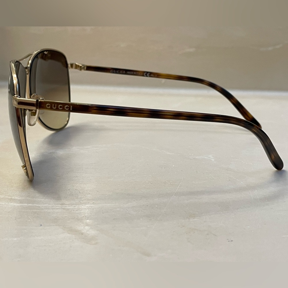 Auth EUC Gucci LOGO Aviator Sunglasses Gold HW tortoise brown gradient lenses - Picture 3 of 15
